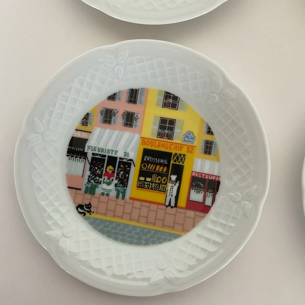 Limoges France set of Philippe Deshoulières Merchants Row Cocktail Plates NWT